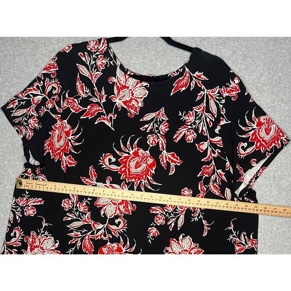 J.Jill Wearever women's black dress red floral design cap sleeve rounded neck 3X - Picture 8 of 11